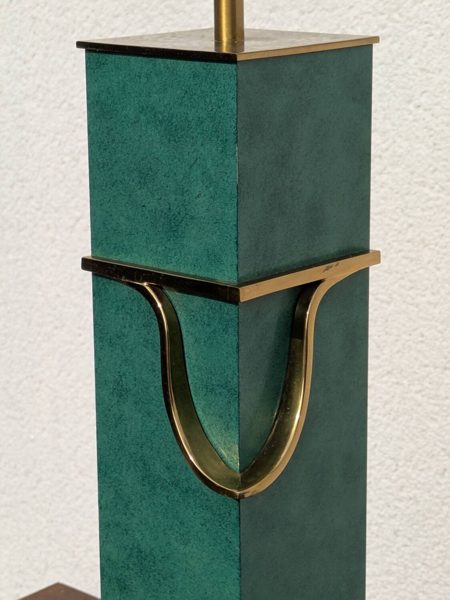 Pied de lampe vintage Jean Roche, 1980, laiton & vert