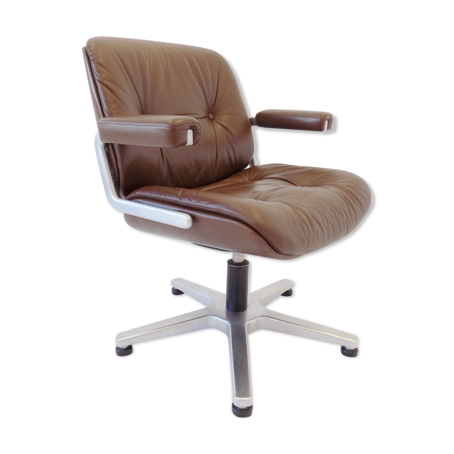 Chaise de bureau en cuir brun de Martin Stoll par Karl Dittert