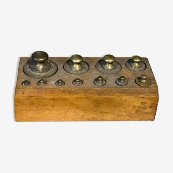 Complete series of brass weights for scales