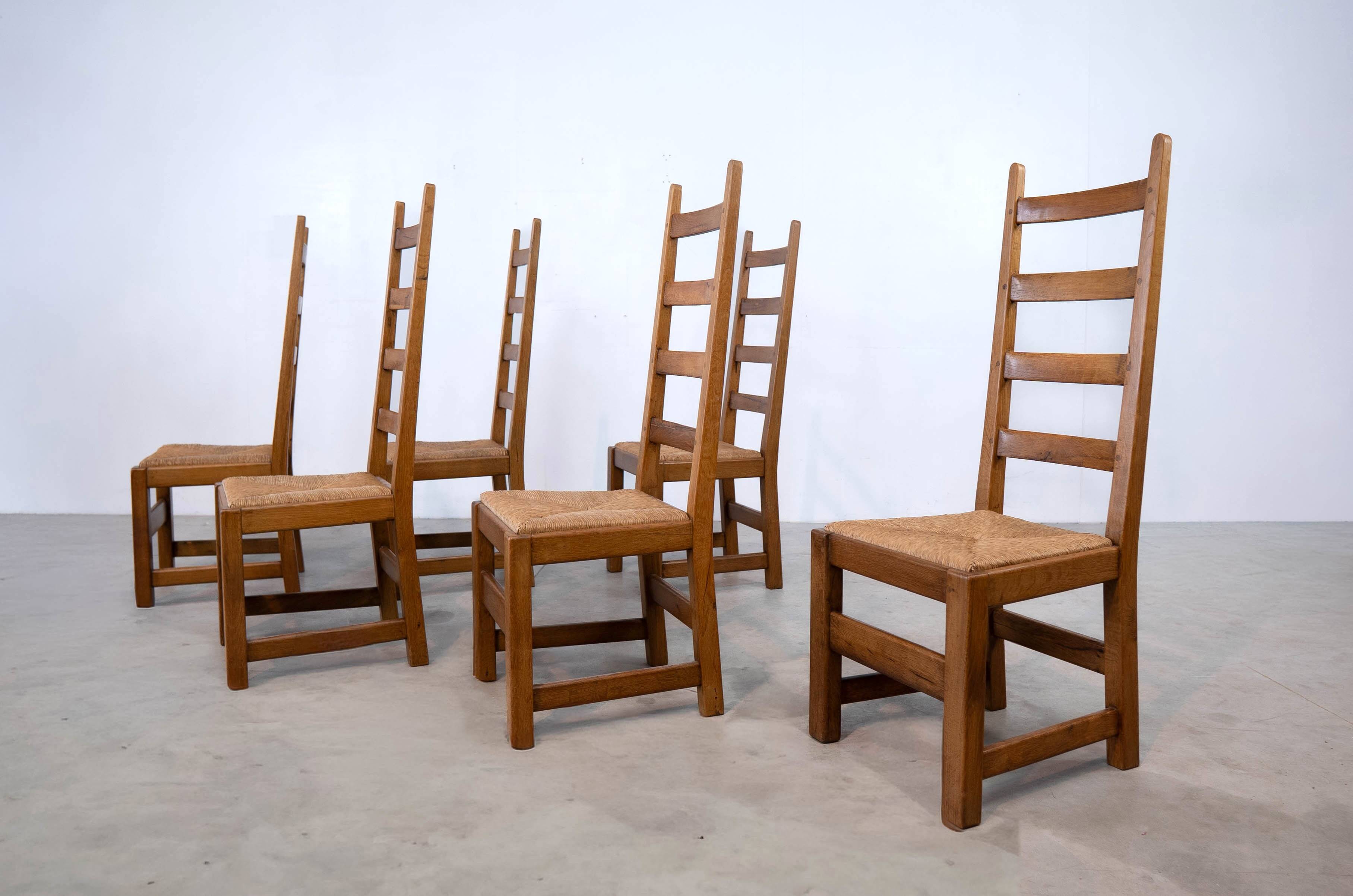 Set of six high back French dining chairs