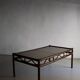 Table basse en rotin foncé et verre | Années 1980