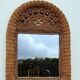 Woven wicker mirror and wooden beads 60s