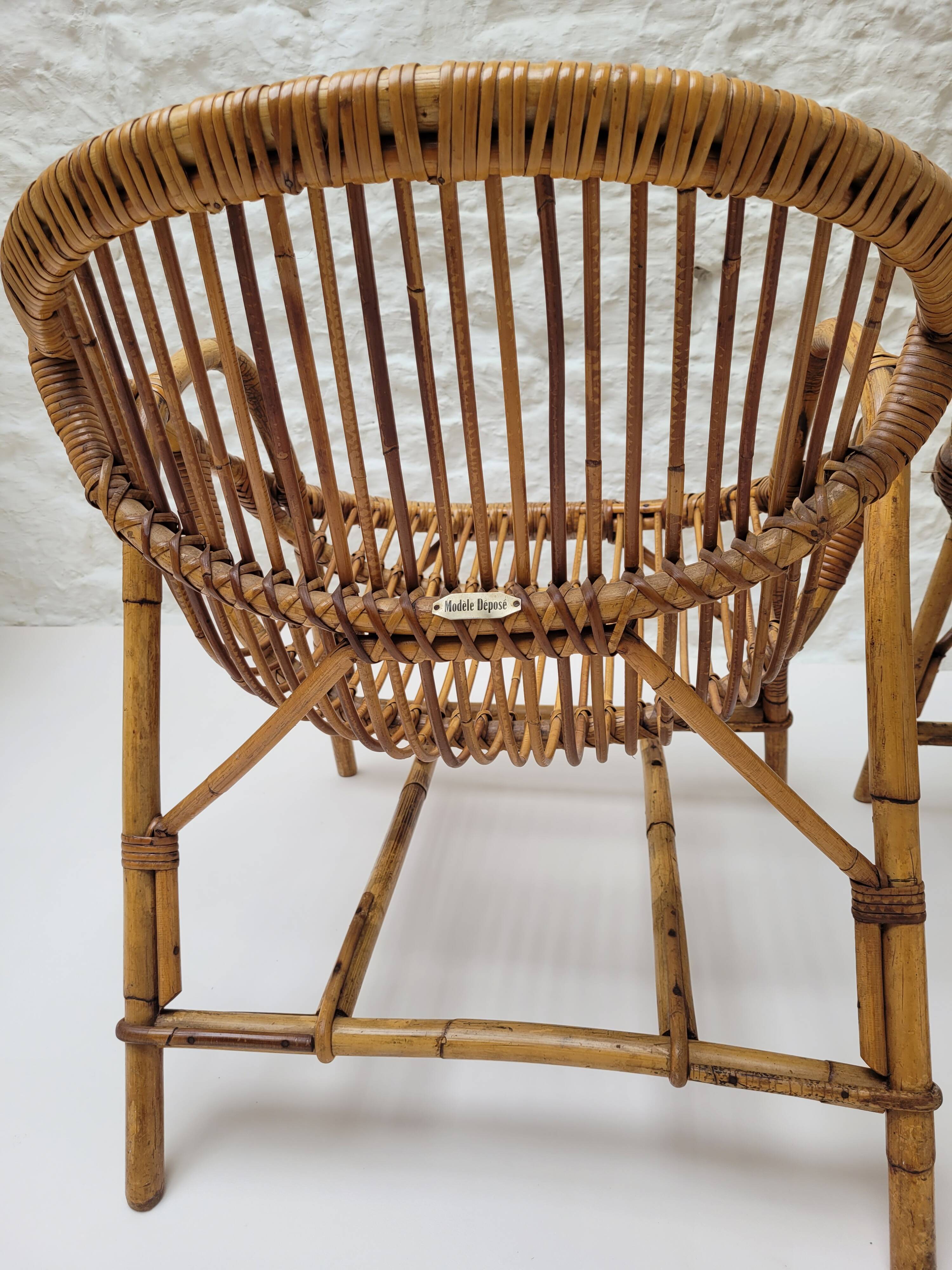 Pair of rattan basket armchairs, 1960s