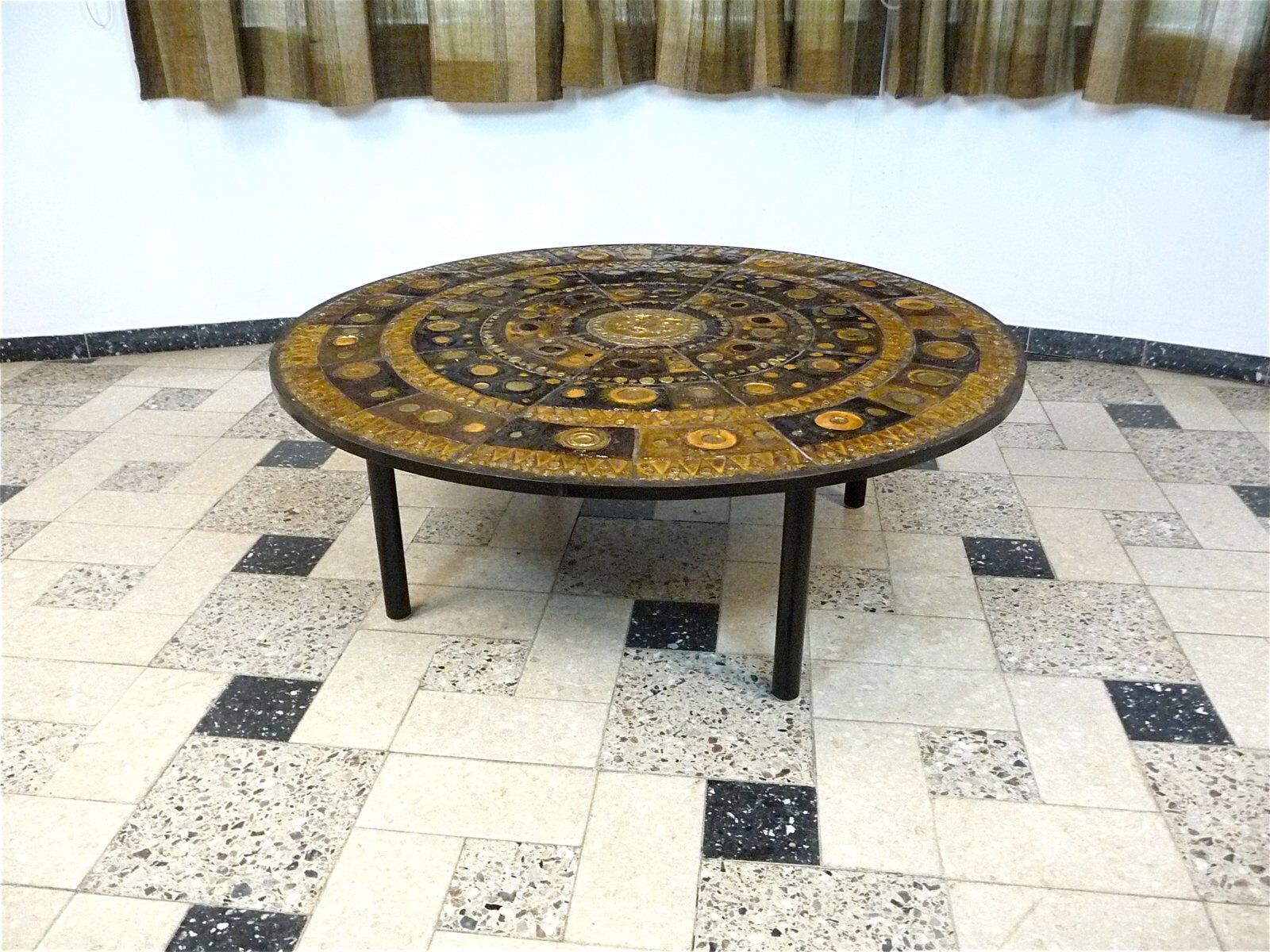 Large Round Ceramic Art tiled coffee table by Renate Rhein, Germany 1960s