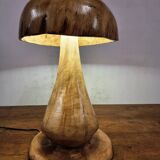 Hand-carved oak table lamp in the shape of a mushroom