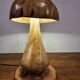 Hand-carved oak table lamp in the shape of a mushroom