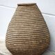 Large old basket with lid, burgundy straw and bramble, woven basket