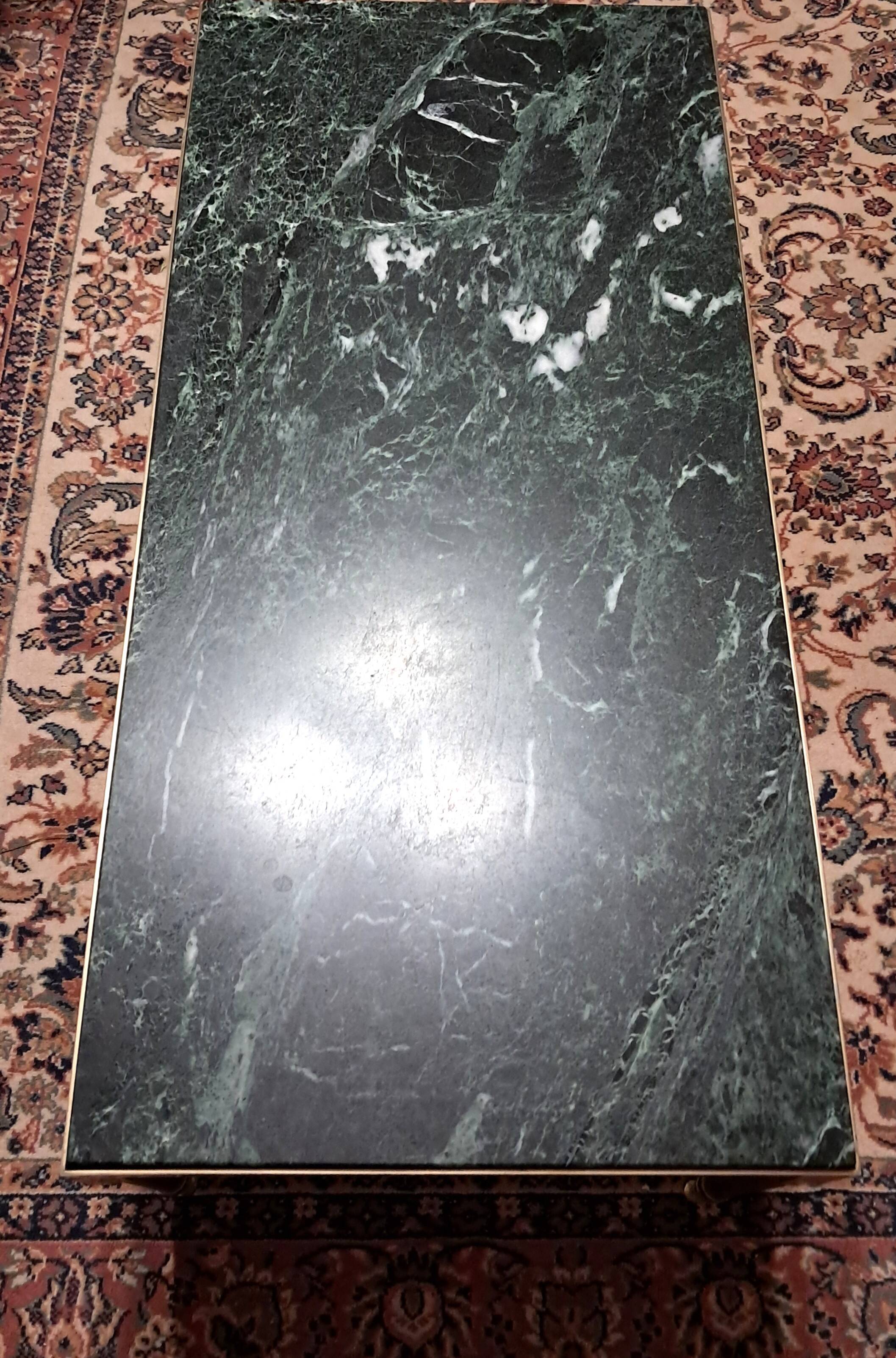 Coffee table in brass and veined green marble from the 1960s.