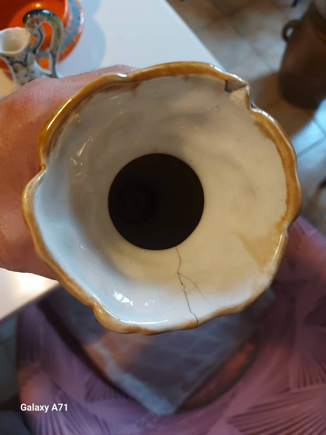 Antique iris flower vase in art deco style slip earthenware
