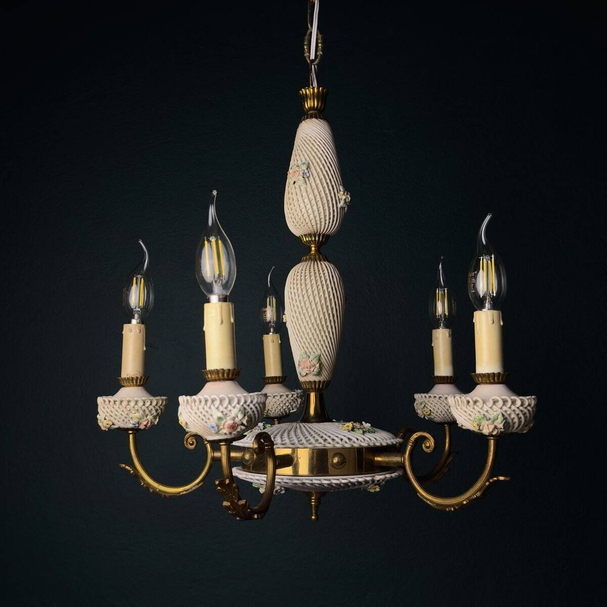 Capodimonte Art Nouveau Vintage Chandelier, 1930s
