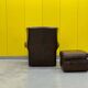 Brown leather chesterfield wing chair with Ottoman