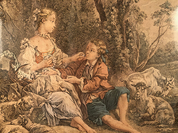 Louis XVI style trumeau in wood and gilded stucco and medallion engraving in the upper part