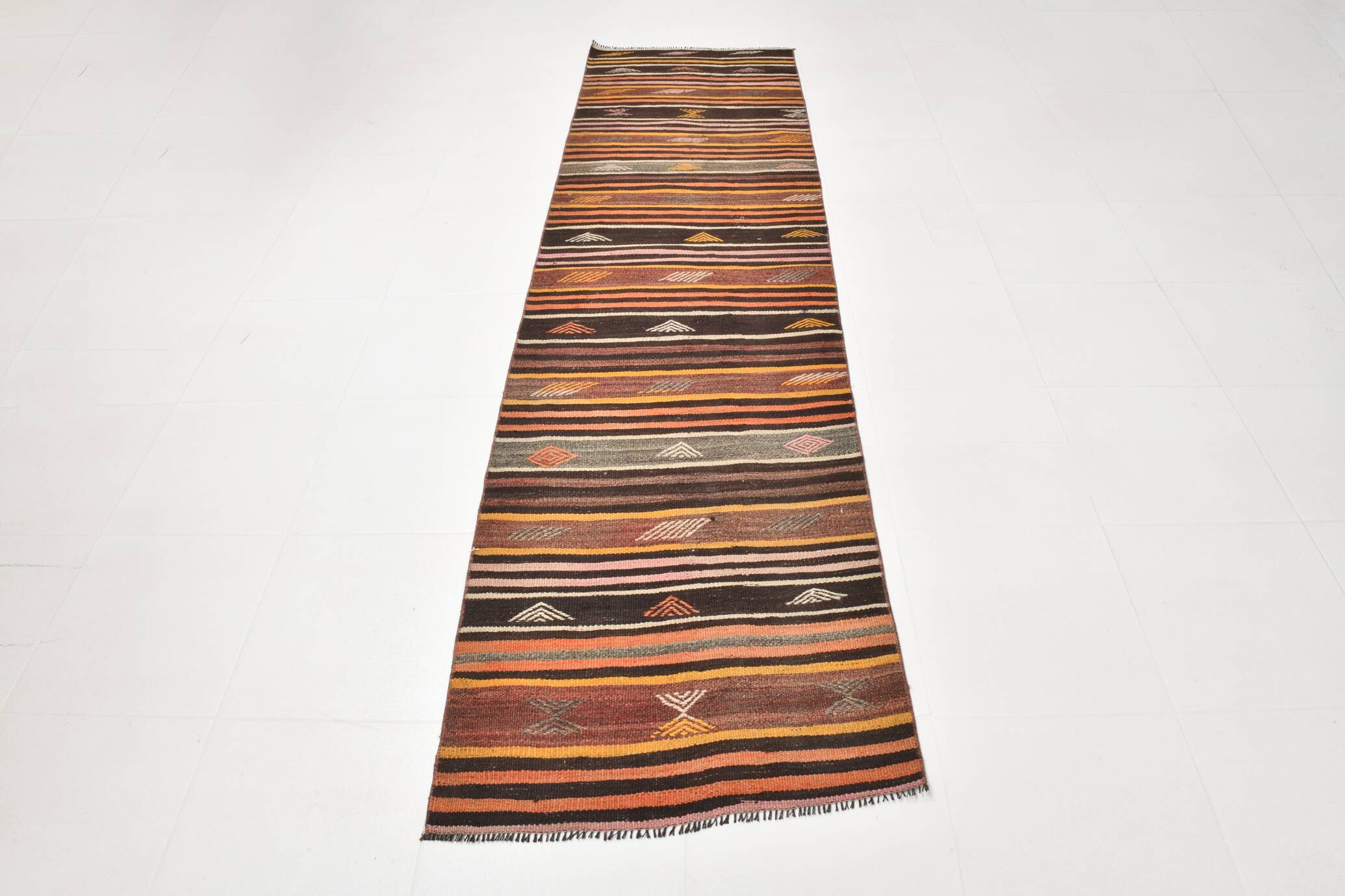 Brown & Red Striped Vintage Kilim Runner Rug, 79x299Cm