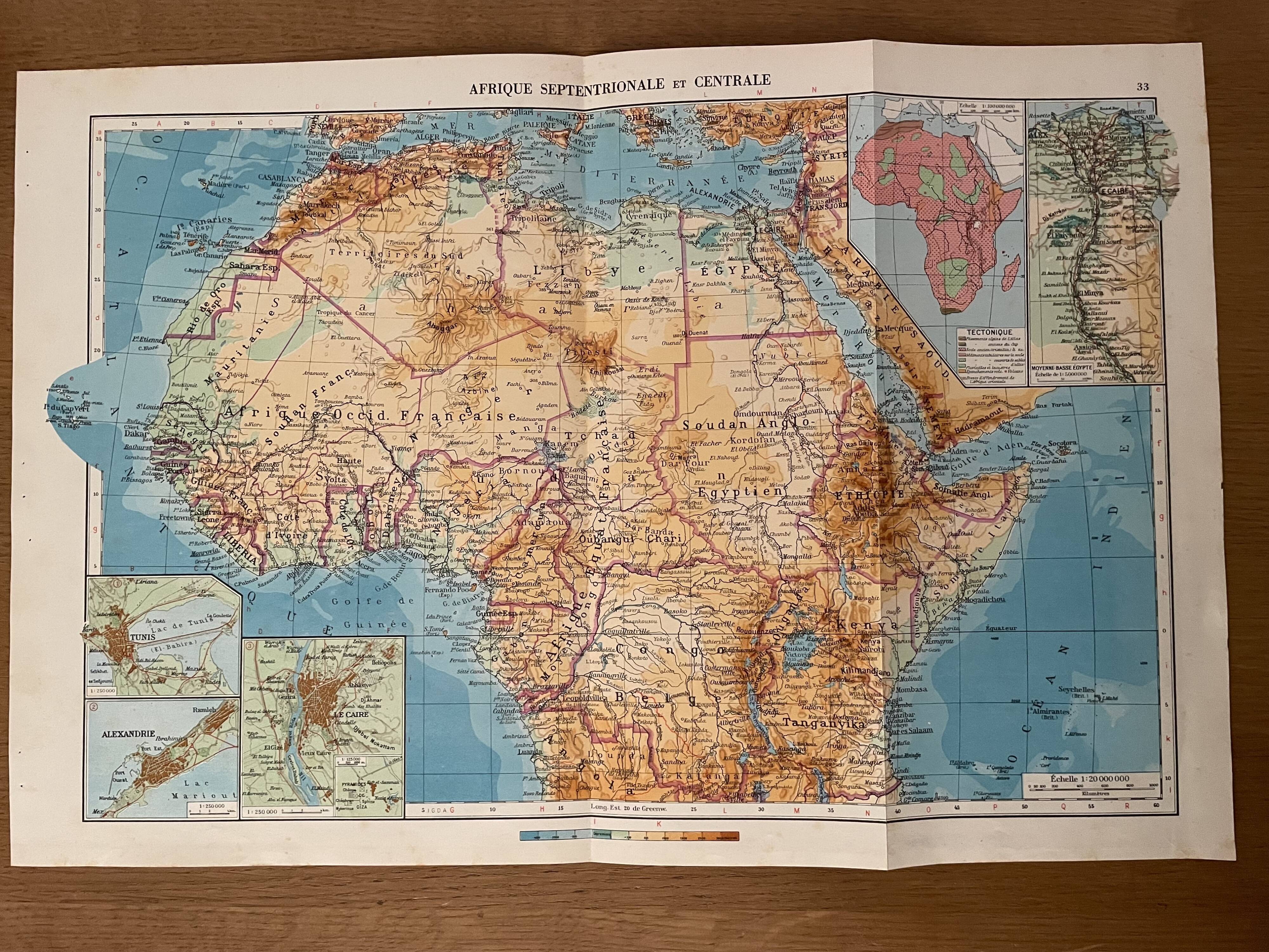 Old map of North and Central Africa from 1945