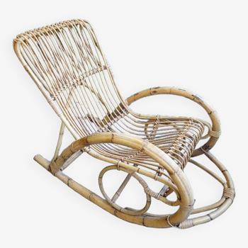 Rocking chair chaise a bascule en rotin et bambou