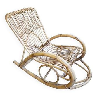 Rocking chair chaise a bascule en rotin et bambou