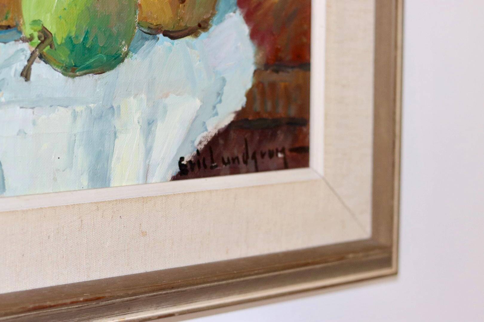 Original Swedish oil painting on canvas from the mid-century "Still Life with Bowl of Fruit" by Eric Lundgren -