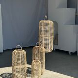 Large lantern-shaped rattan pendant lamp H50 D24