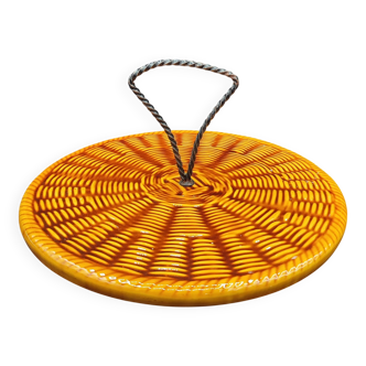 Vintage Vallauris plate, glazed ceramic in wicker style.