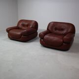 Sapporo leather armchairs by Mobil Girgi, Italy 1970's