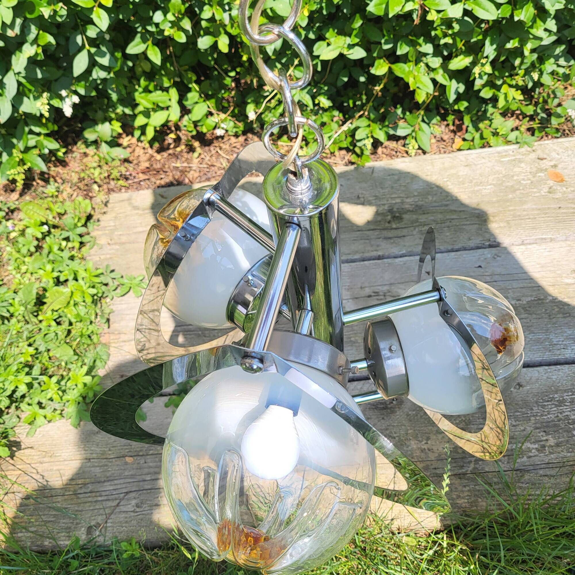 Pendant lamp, chandelier, chrome and Murano glass, Mazzega, Italy, 1960-70
