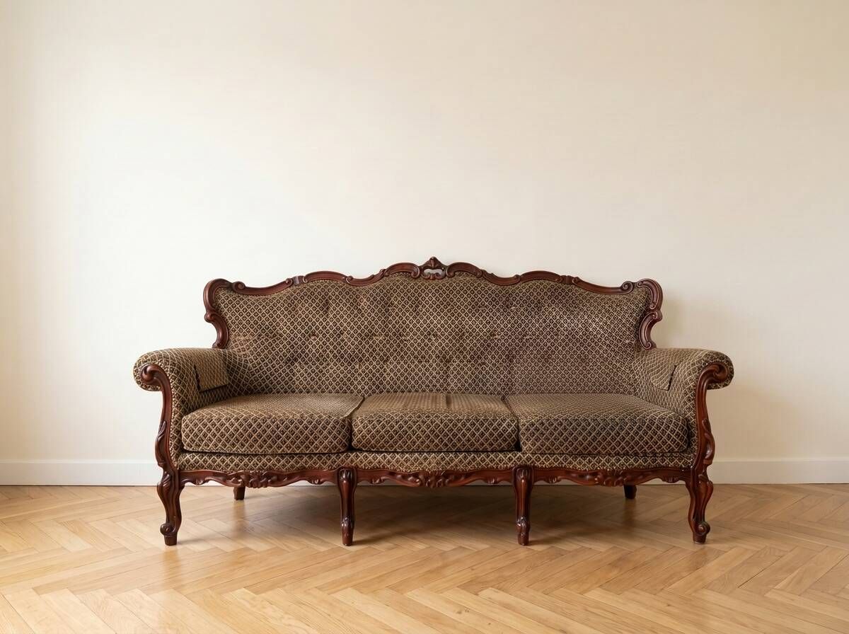 Three-seater Louis XV sofa in brown velvet