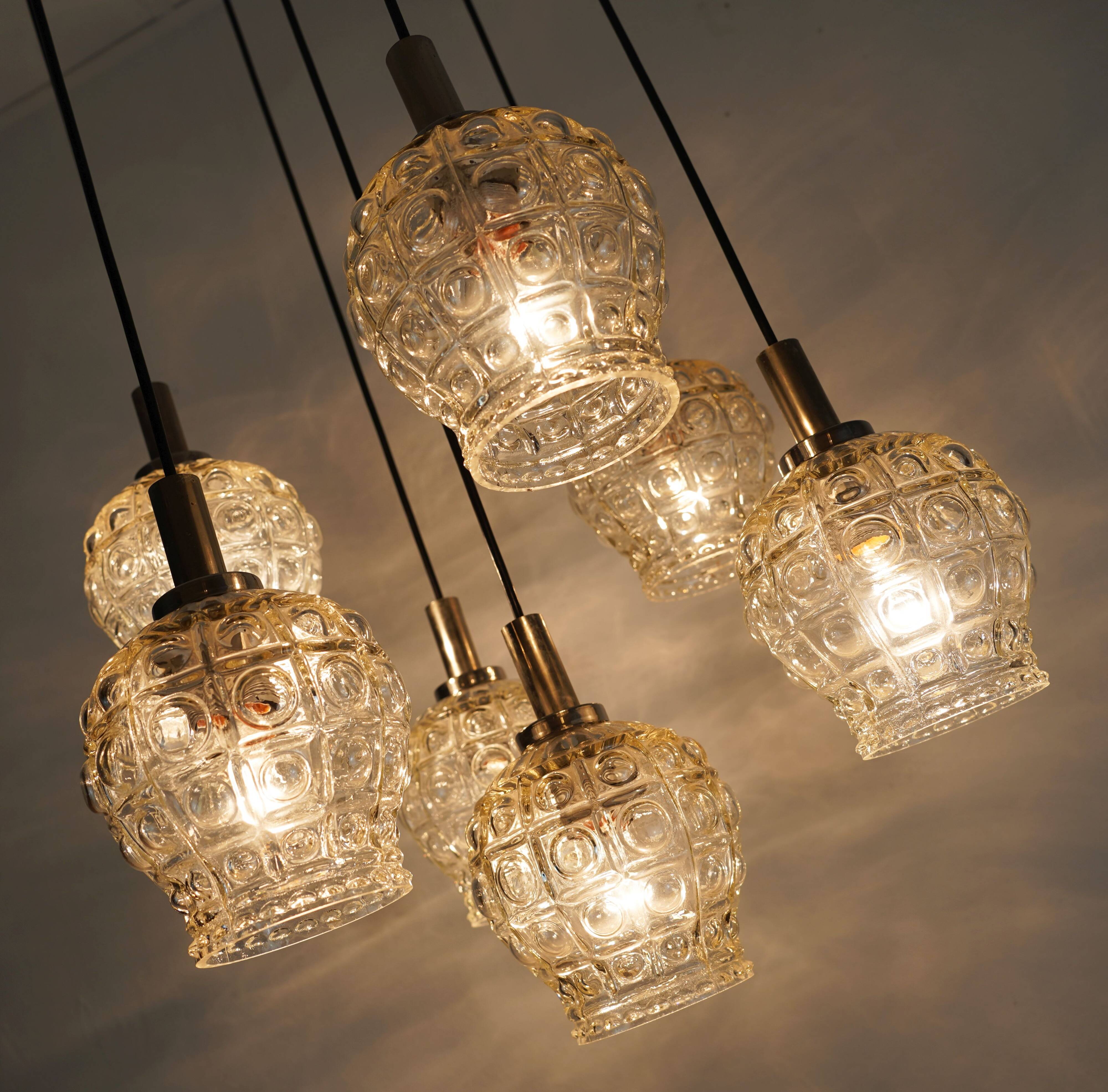 cascade PENDANT LIGHT - 7 shades - bubble glass and chrome - 1960/70s
