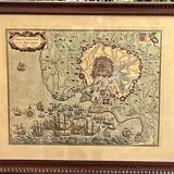 Engraving map siege & surrender La Rochelle -1628