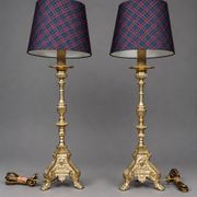 Pair of Renaissance lamps. Gilded bronze.