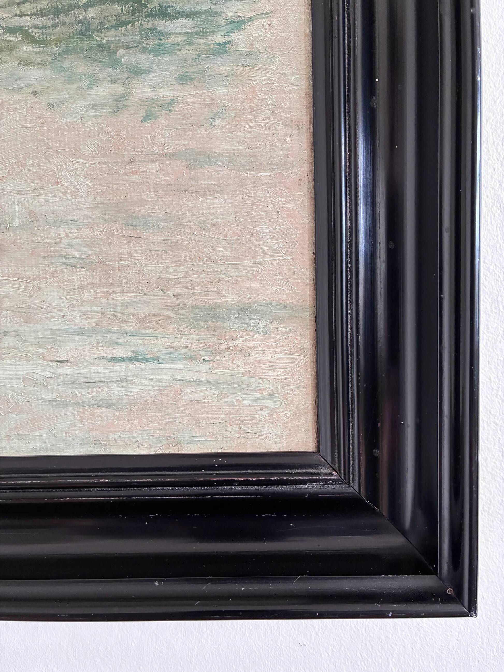 Vintage original landscape oil painting, signed farmhouse art