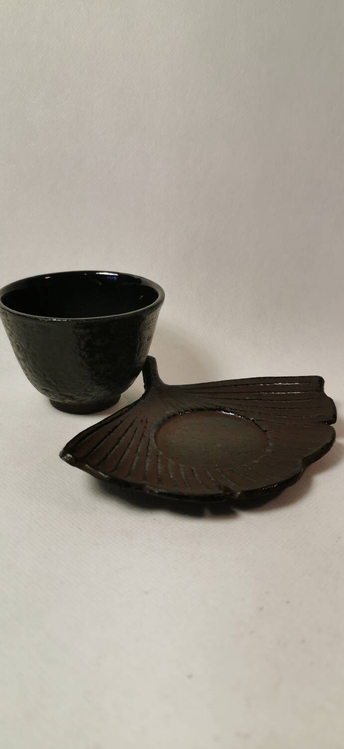 Set of 12 Asian Tea Cups and Saucers in Enameled Cast Iron