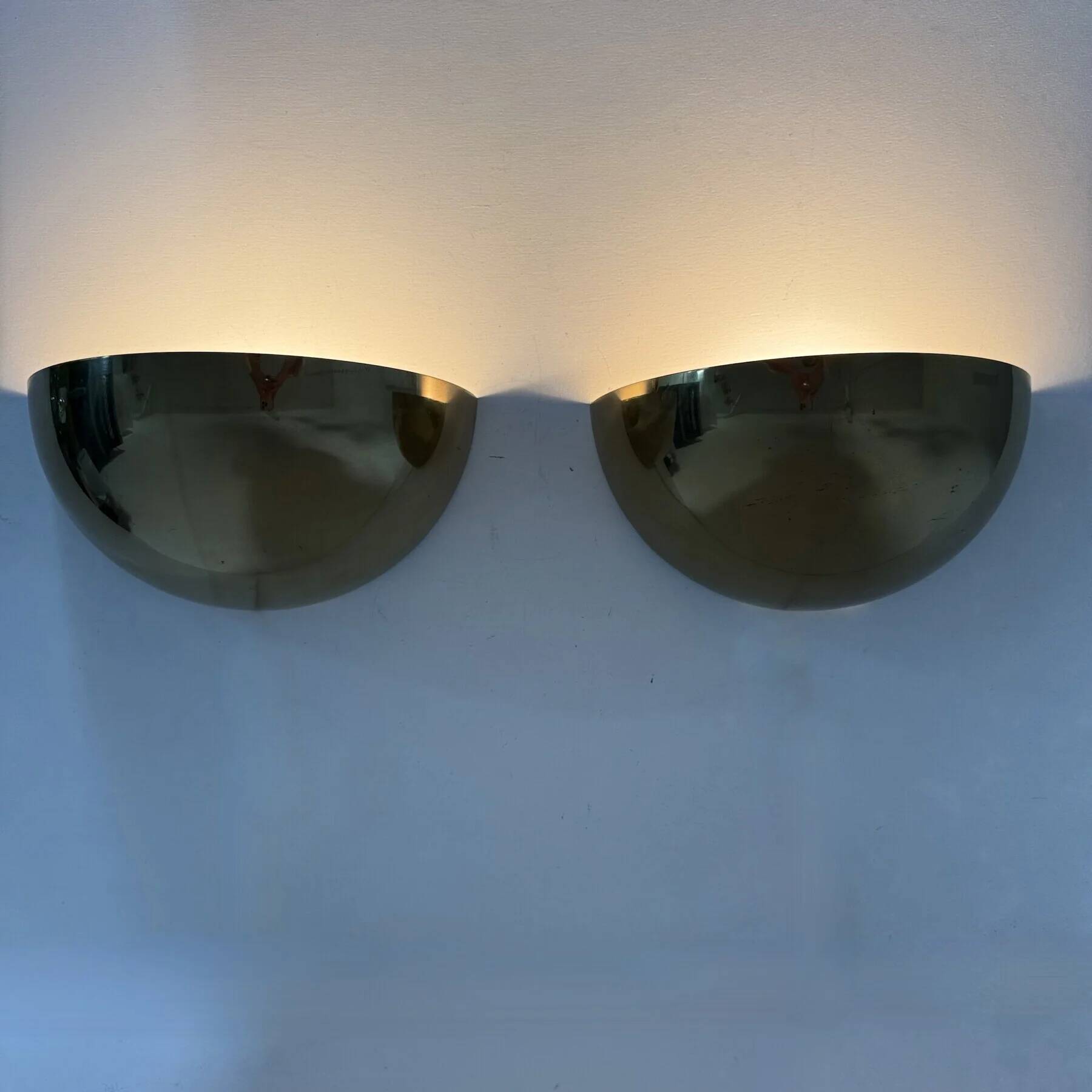 Mid-century pair of brass wall light sconces, 1970s
