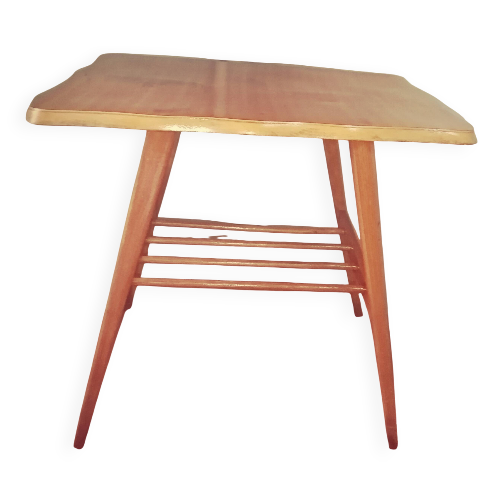 Scandinavian table with compass legs + magazine rack.