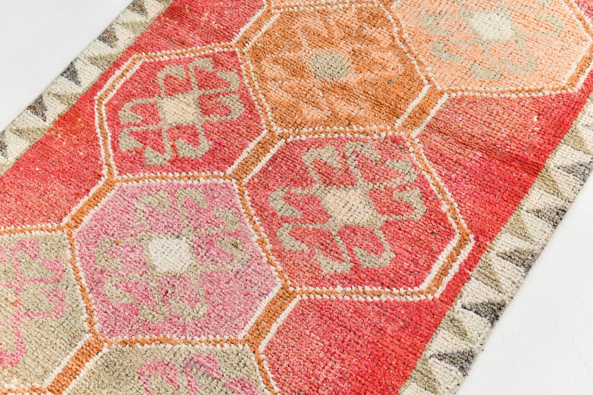 Pink & Red Vintage Turkish Runner Rug, 95x294Cm