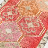 Pink & Red Vintage Turkish Runner Rug, 95x294Cm