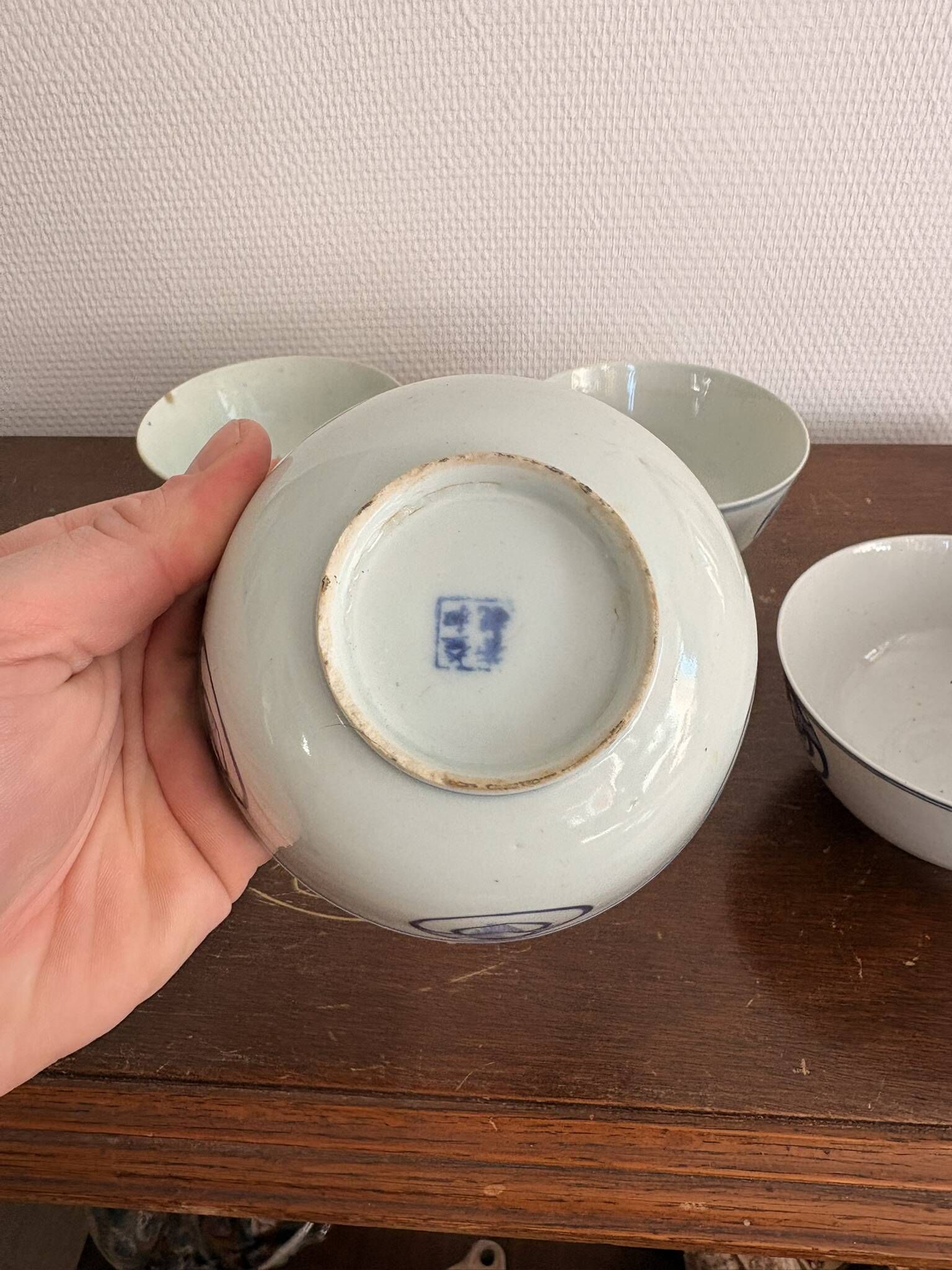 Lot of Blue White Porcelain Rice Tea from China with Cobalt Blue Imperial Dragons