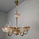 1960s Czech Mid-Century Brass and Železný Brod Frosted Glass Six-Arm Chandelier
