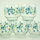 5 water glasses - decoration small blue flowers - Veronica Luminarc Arcoroc - vintage 80s