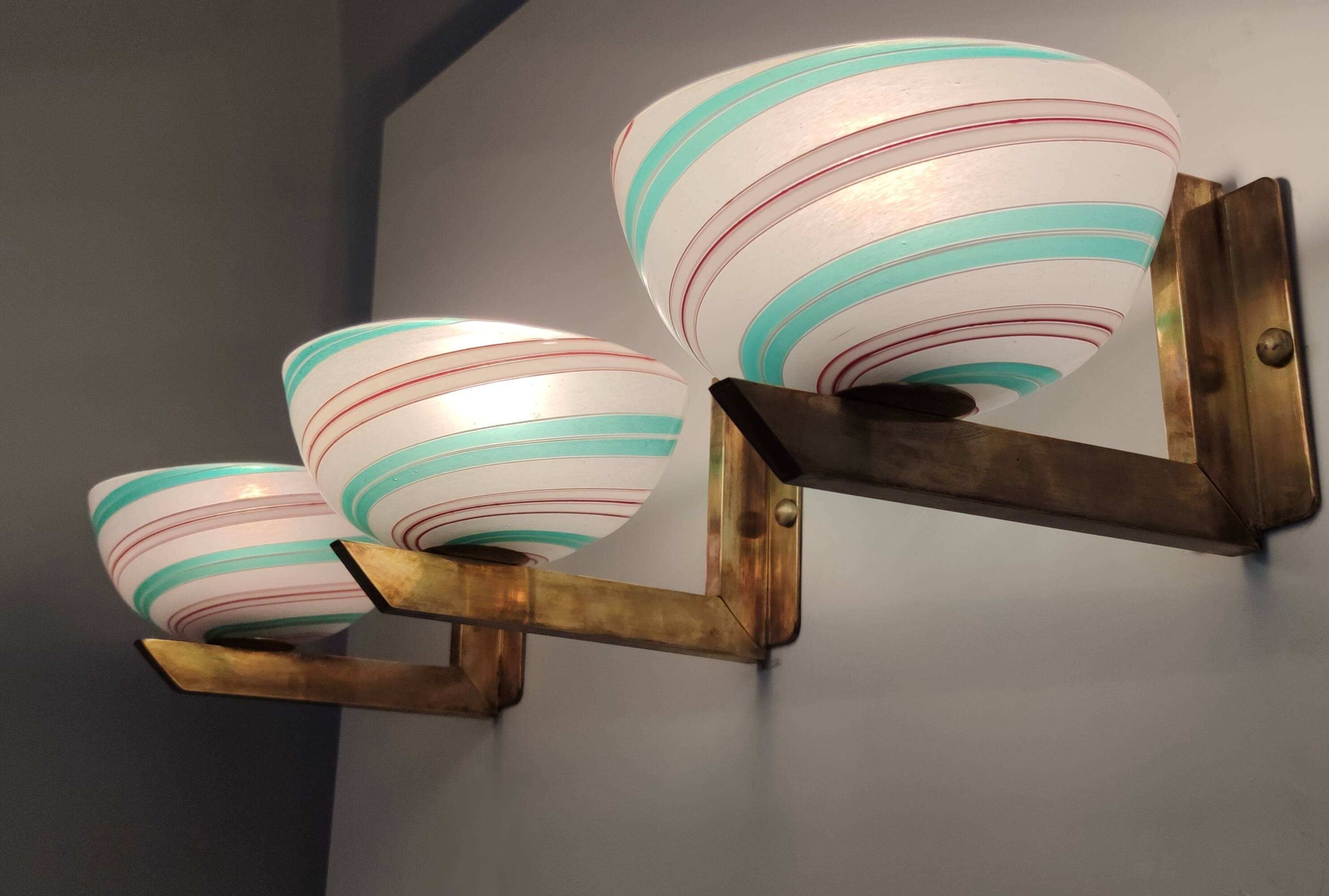 Rare Murano Glass and Brass Wall Light by Dino Martens for Aureliano Toso, Italy