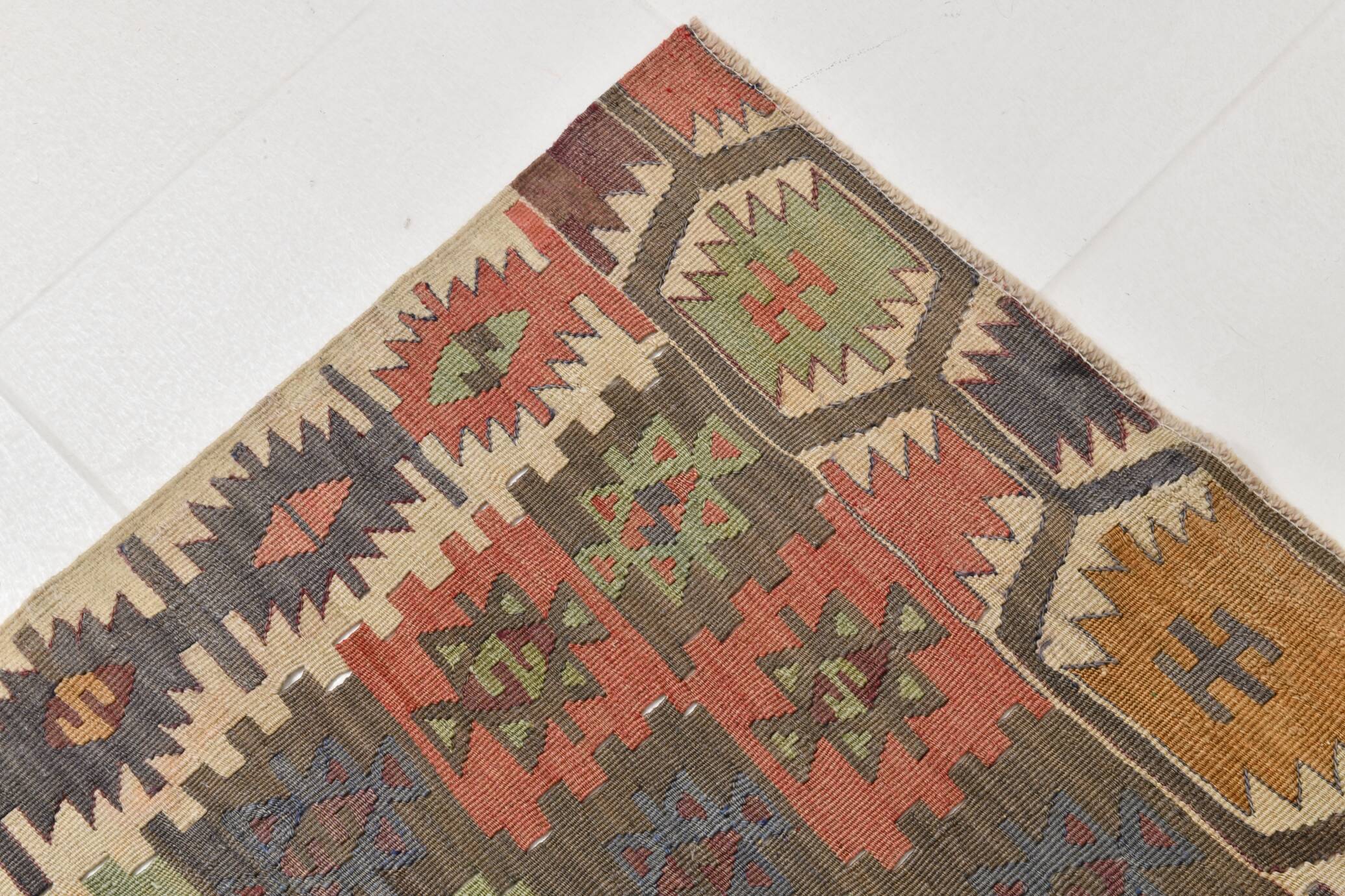 6x13 Rare Size Kilim Rug, Rugged Rug, 180x385Cm Antique Kilim Carpet