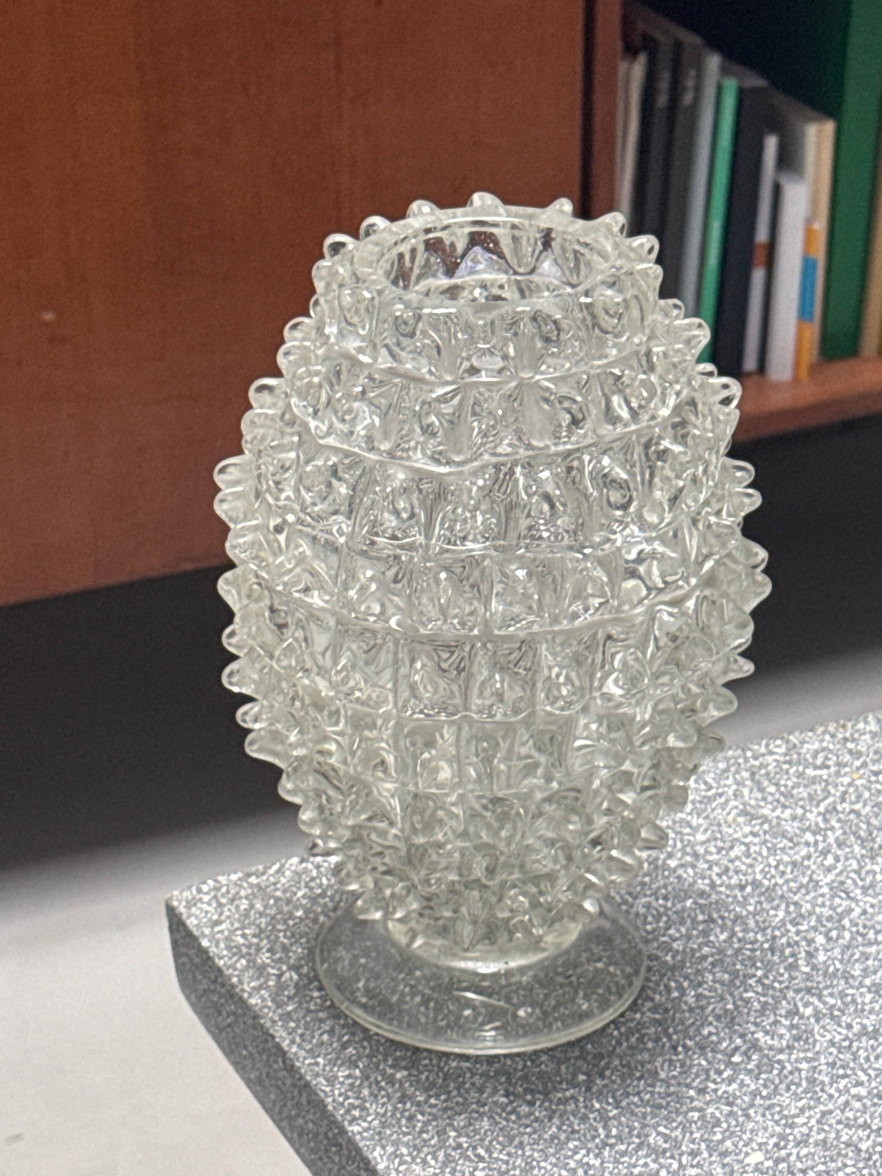 Vintage Rostrato vase in clear Murano glass by Barovier and Toso, Italian 1960s