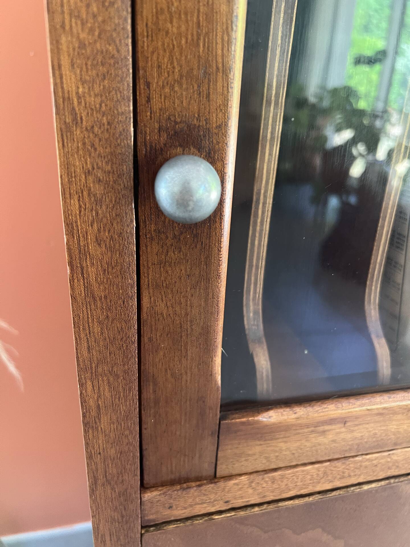 Vintage wooden furniture, vinyl storage, bookshelf, desk.
