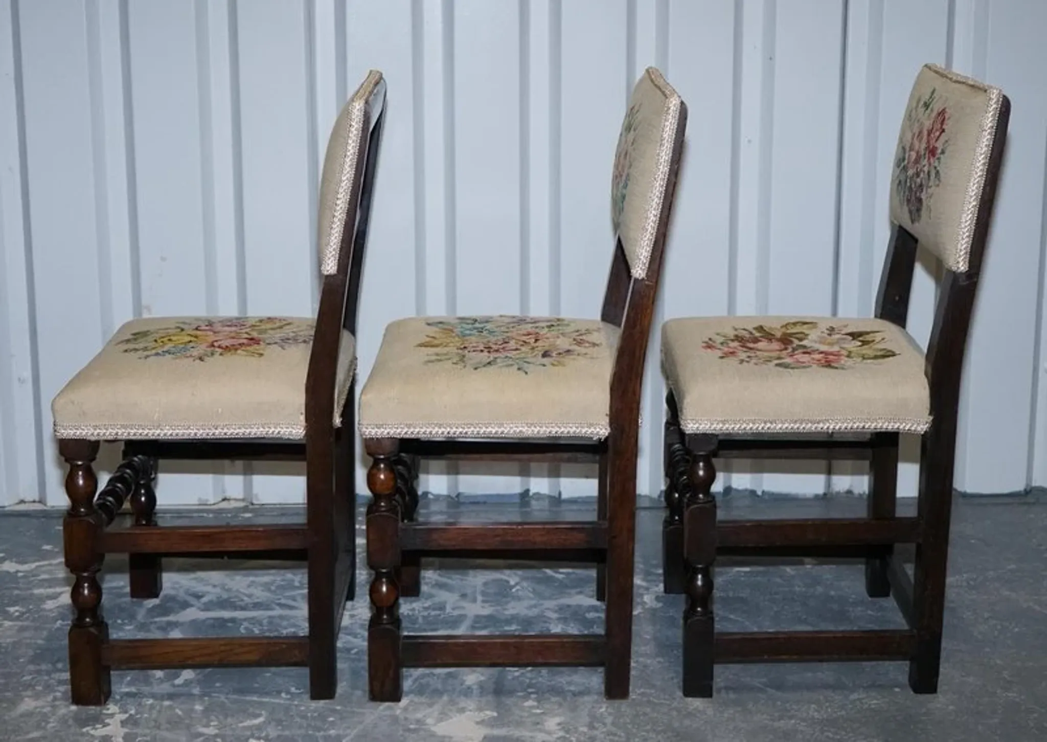 Victorian Floral Tapestry Dining Chairs, England, Set of 6