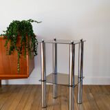 Sellette en chrome et verre fumé, double étages, Design, 1970