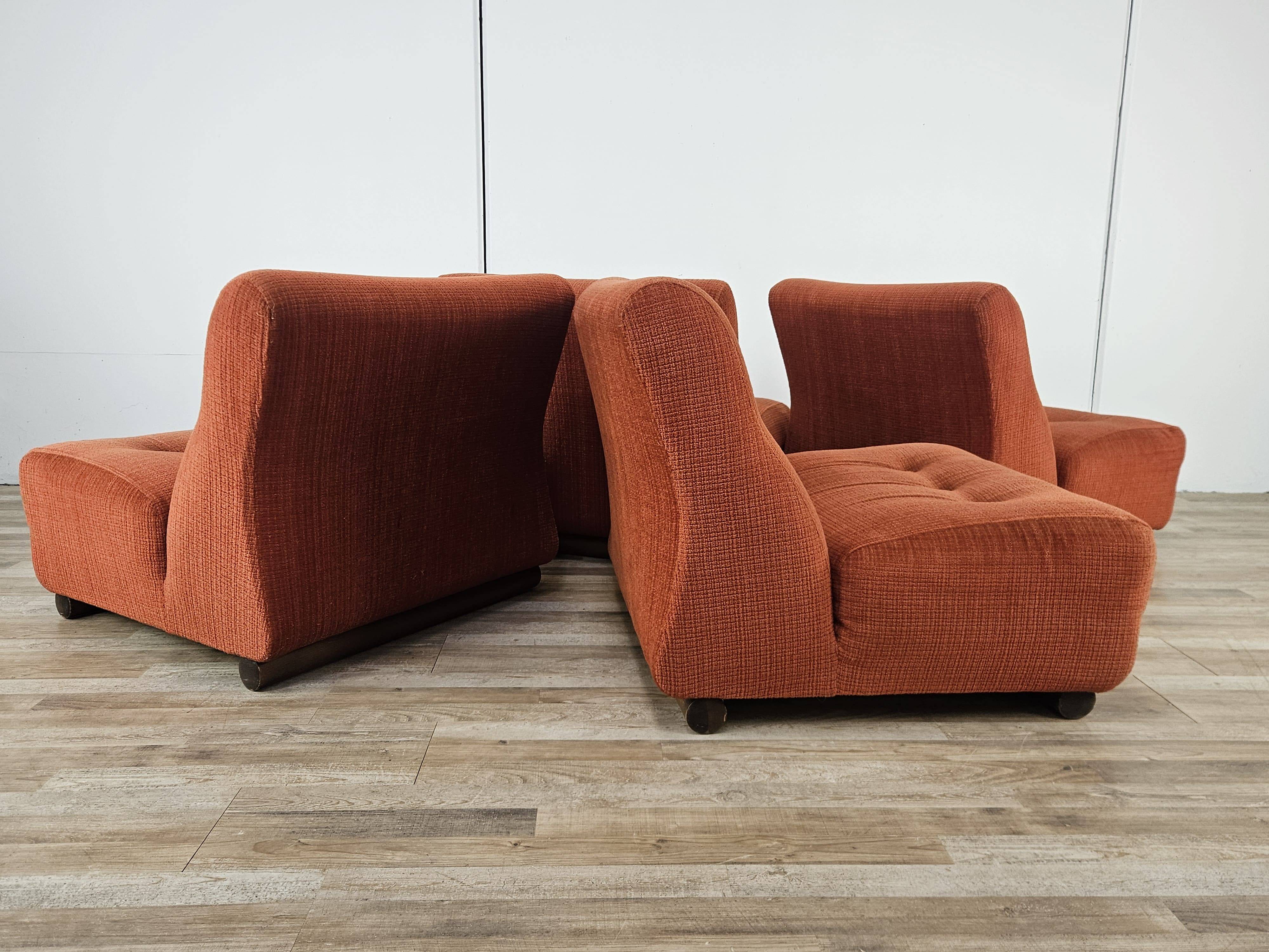1970s modular armchairs in red fabric