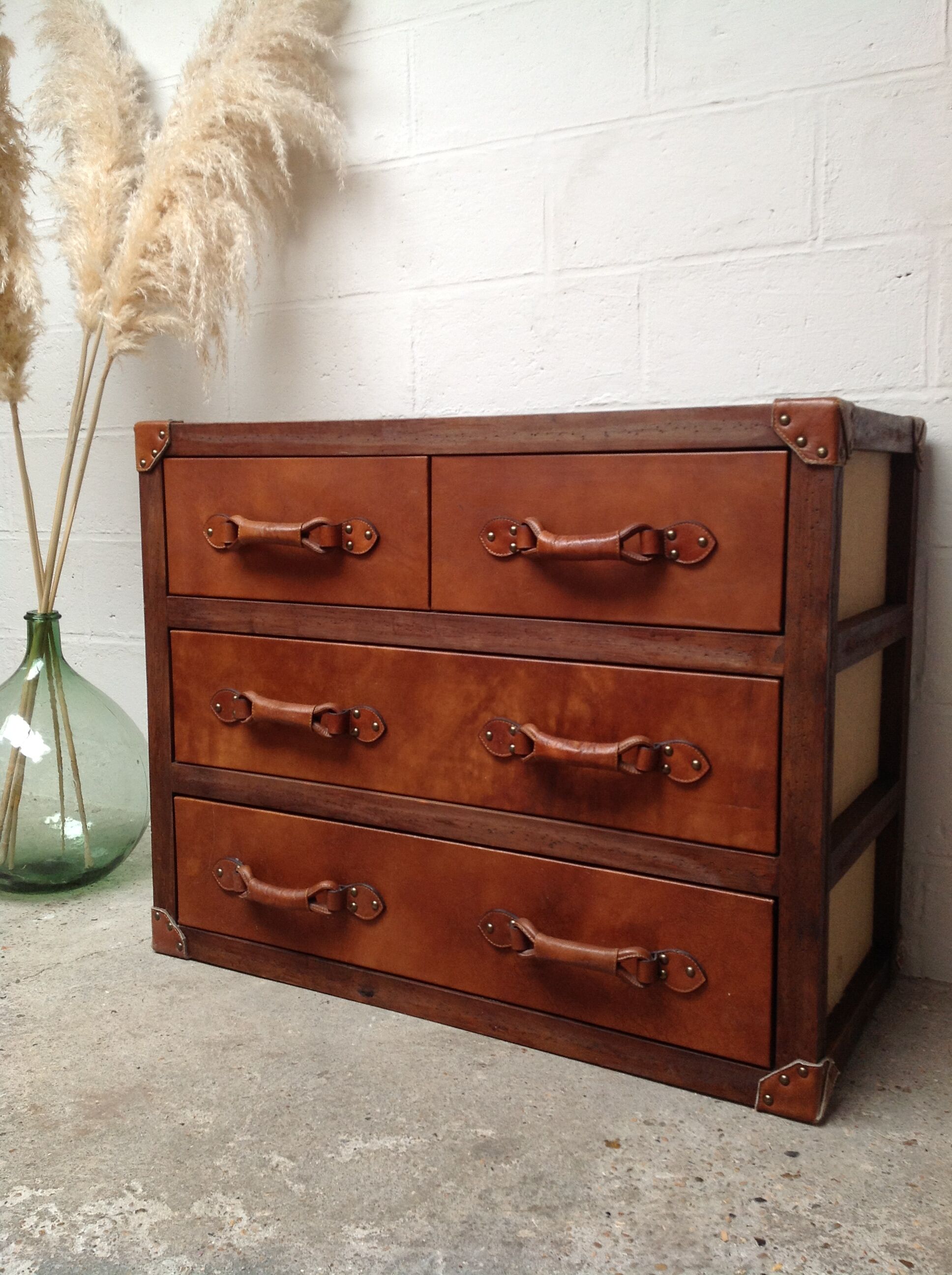 Wooden and leather dresser