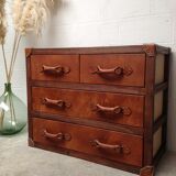 Commode  bois et cuir