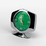 Réveil space age diamond métal chromé et cadran vert 70's