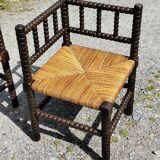 Pair of Bobbin armchairs, corner fire seat, corner