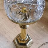Large brass lamp with its crystal dome electricity redone in the 70s 50x22 cm